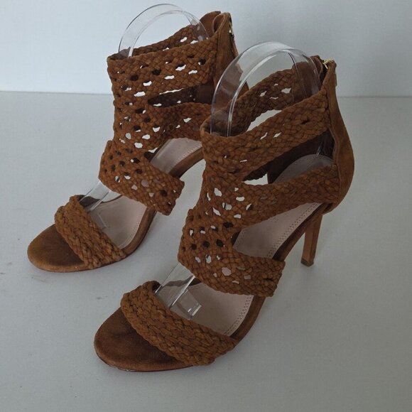 SANDRO | Agate brique suede braided stiletto sandals Heels Brown Sz 37 - Picture 2 of 7